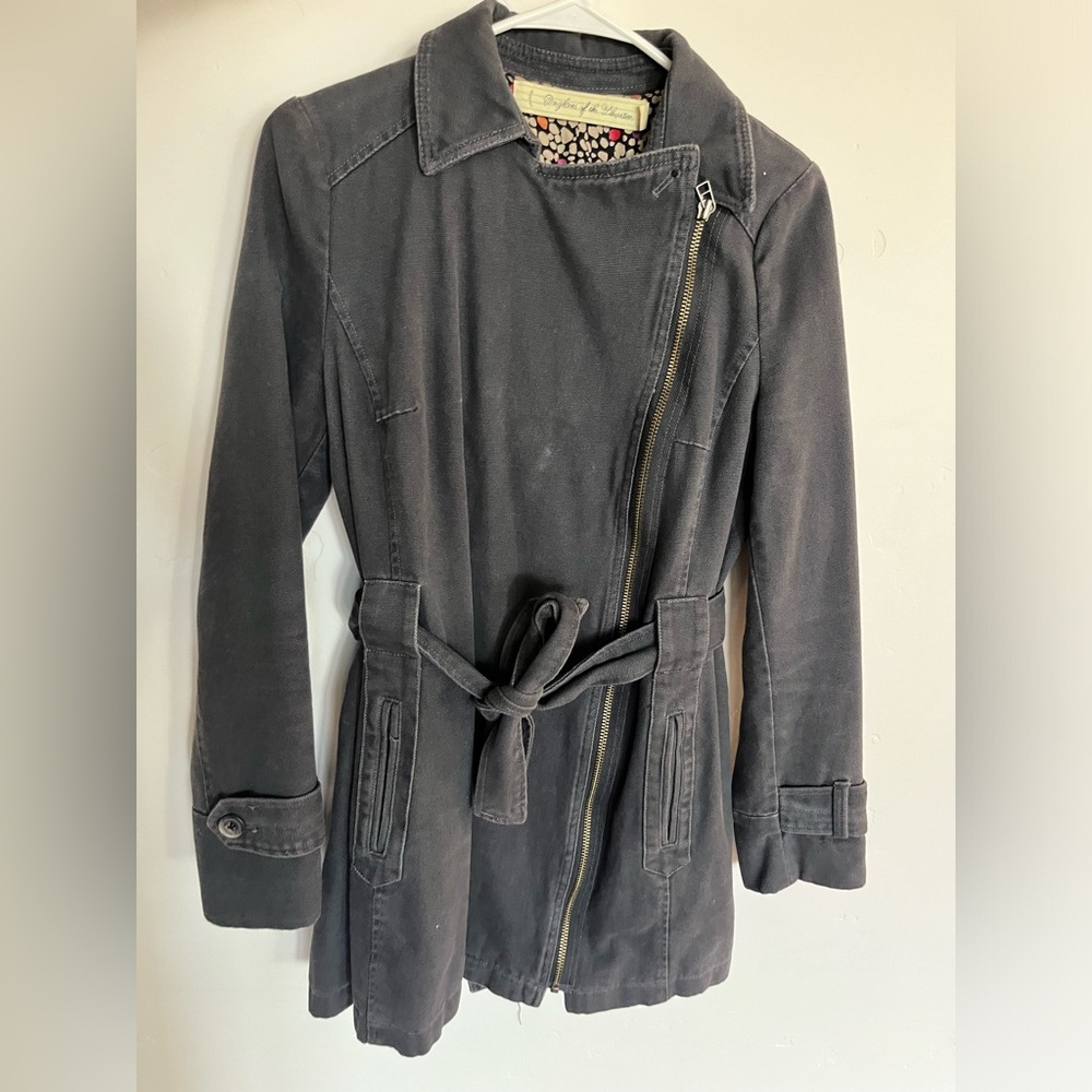 Anthro 4 Daughters of the Liberation Jacket Washed Blue Belt Cross Zip Buttons